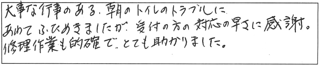 トイレ水漏れ修理などの作業/60代女性